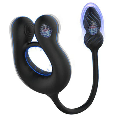 2 IN 1 Anal Vibrator Butt Plug Penis Ring Cockring with 10 Vibrations & Telescope