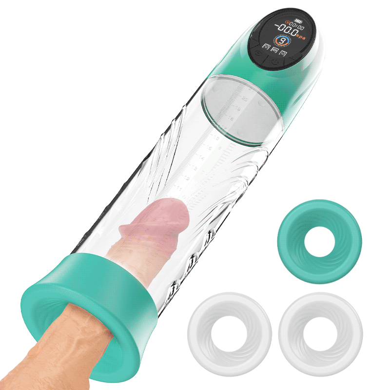 Green Pioneer – 4 Druckstufen und 9 Saugmodi – Wasser-Penispumpe mit LCD-Display
