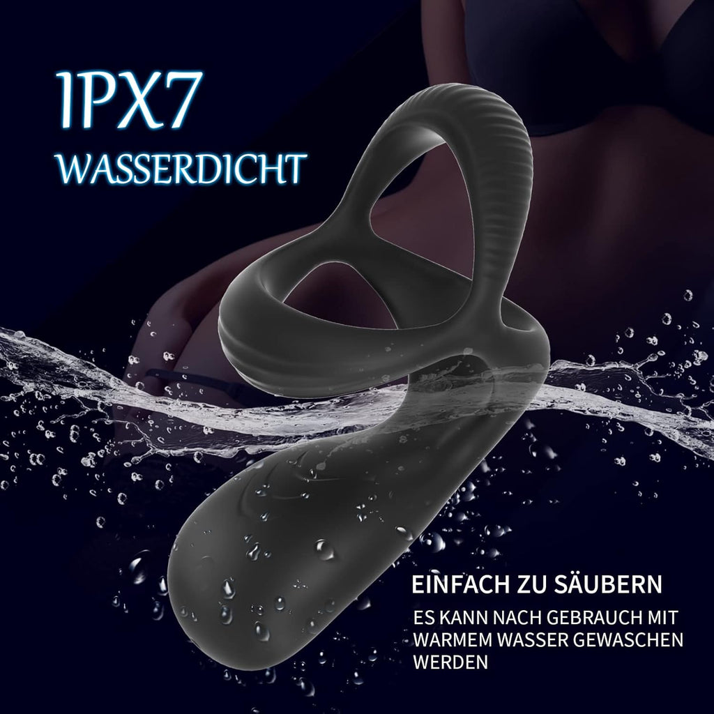 3 in 1 Silikon Cockring Vibratoren-Anal und Perineum Klitoris Stimulator mit 10 Modi Vibration,Dehnbar Penisringe Erektion Massager,Sexspielzeug für Männer und Paare Extrem Schwarz
