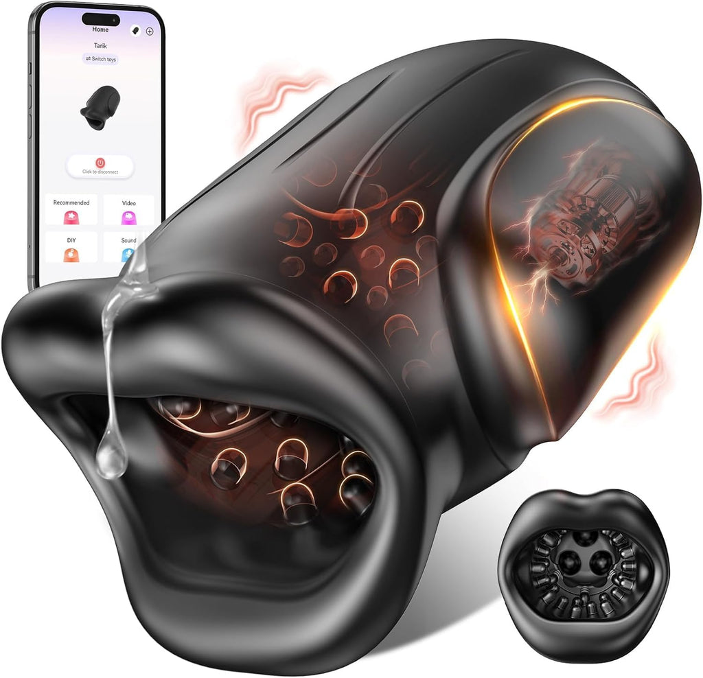 4-in-1 Mouth-shaped Masturbating for Men, Soft Masturbator Oral Sex Glans Stimulator, Electric Sex Toy for Men, Solo Quiet Pocket Pussy Vibrator with 10 Vibrations & App