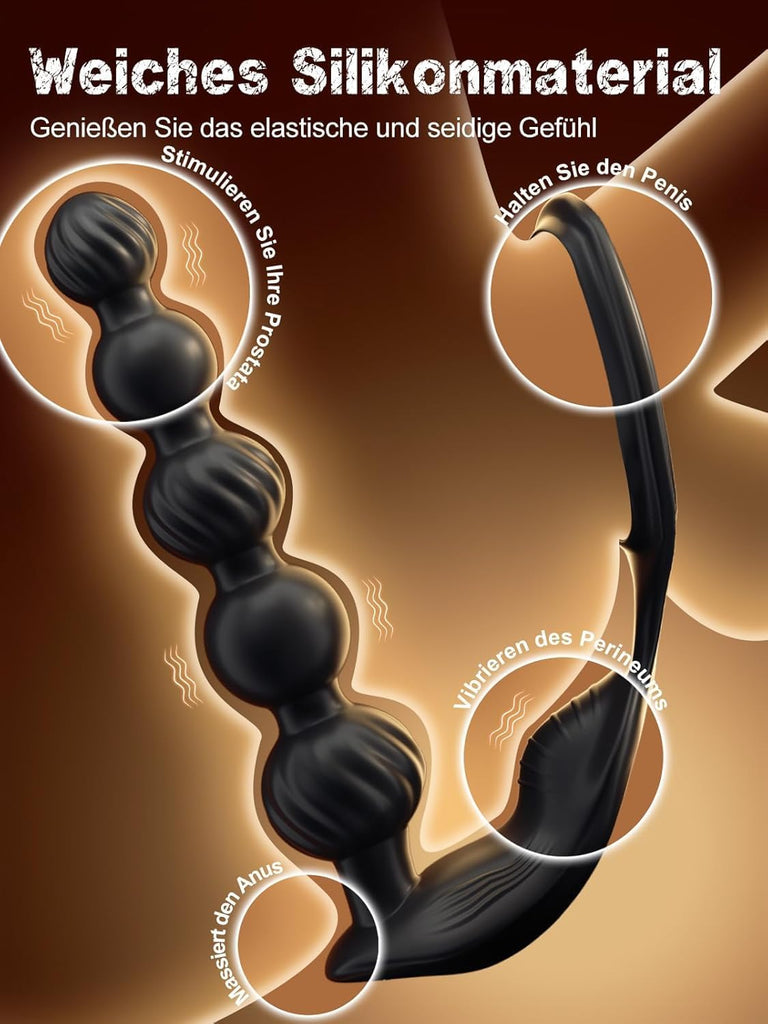 Sex Spielzeug für die Männer, Anal Plug Prostata Massagegerät Buttplug Penisring mit 10 Vibrierenden Modi, Prostata Stimulation mit 5 Analperlen, Wasserdichtes Sex Toyset für die Paare