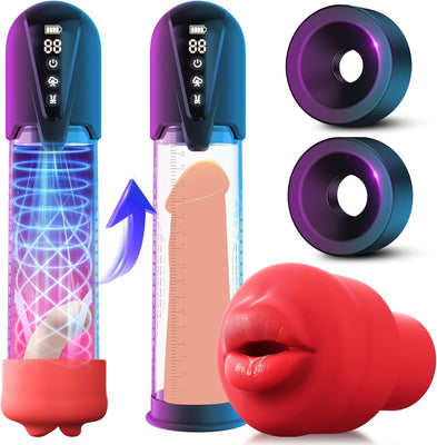 Penispumpe für Penisvergrößerung Elektrische Penis Pumpe Vakuumpumpe Sex Spielzeug für die Männer mit 3 Vakuum Trainingsmodi 6 Saugmodi,Taschenmuschi Masturbator Sex Toy mit 2 Silikonhülsen