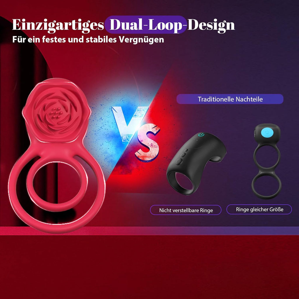 Penisring Vibrator mit Rose Klitoris Stimulator, Penis Ring Vibratoren Sex Spielzeug für Männer Paare Frauen, 9 Vibrations Cockring Erotisches Sexspielzeug Mann Paar Frau Extrem