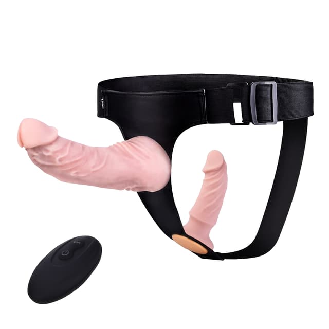 Doppeldildos – Silikon-Umschnalldildo mit abnehmbarer Steuerung und Vibration